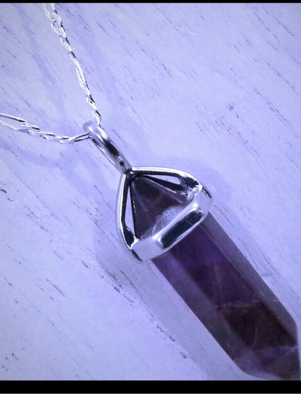 Silver Necklace .925 With Healing Real Amethyst  Hexagon Crystal Gemstone NWT - Picture 2 of 8
